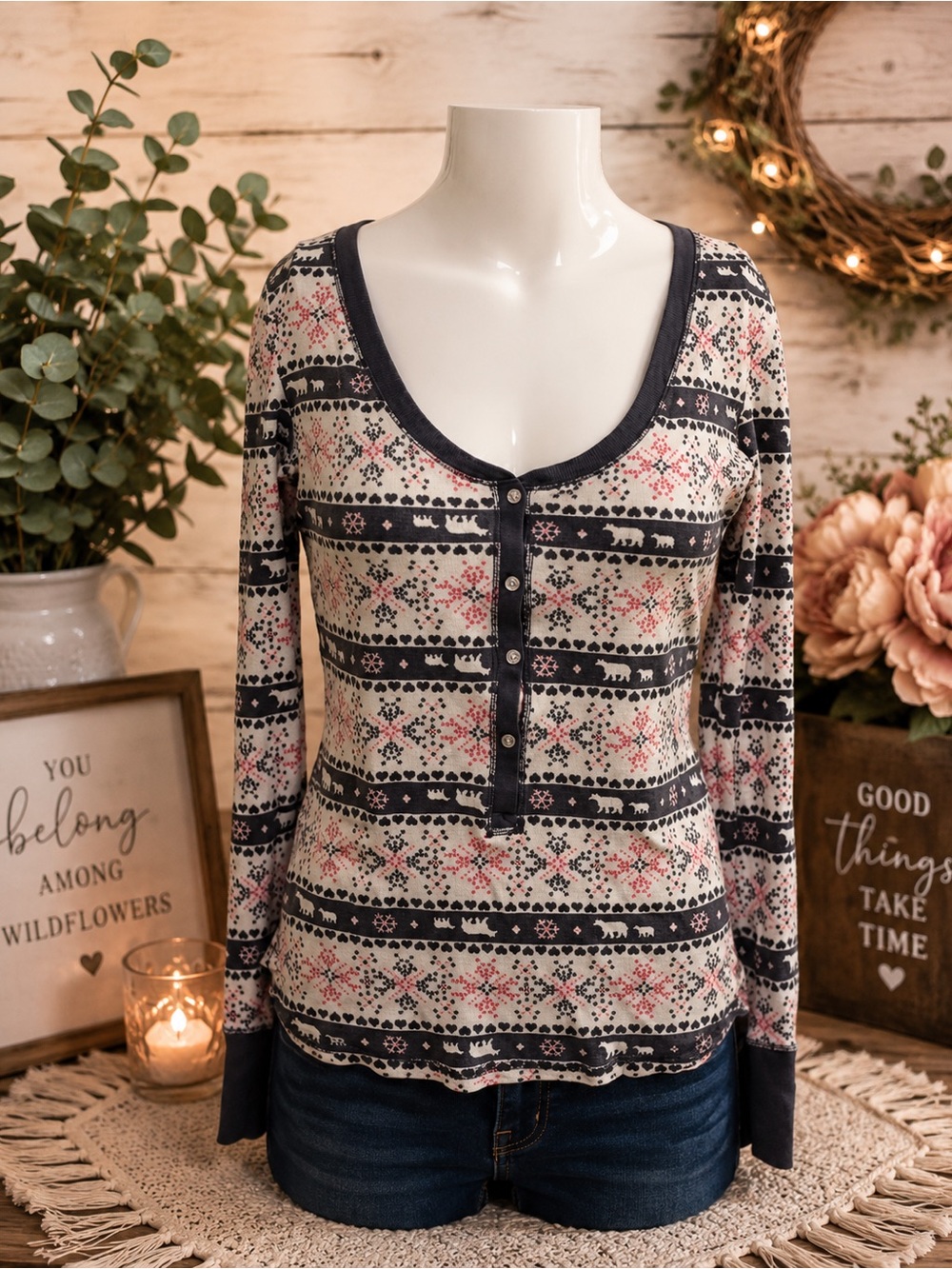 Victoria's Secret Pink Gray Thermal Top Pajama Night Shirt